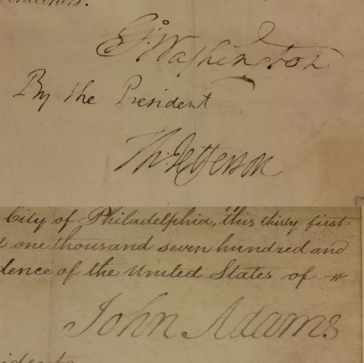 Image of signatures of George Washington, Thomas Jefferson & John Adams