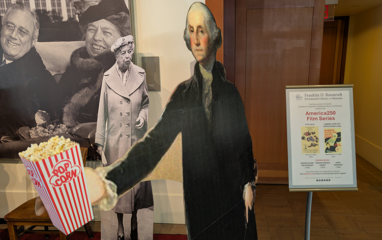 George Washington serving popcorn